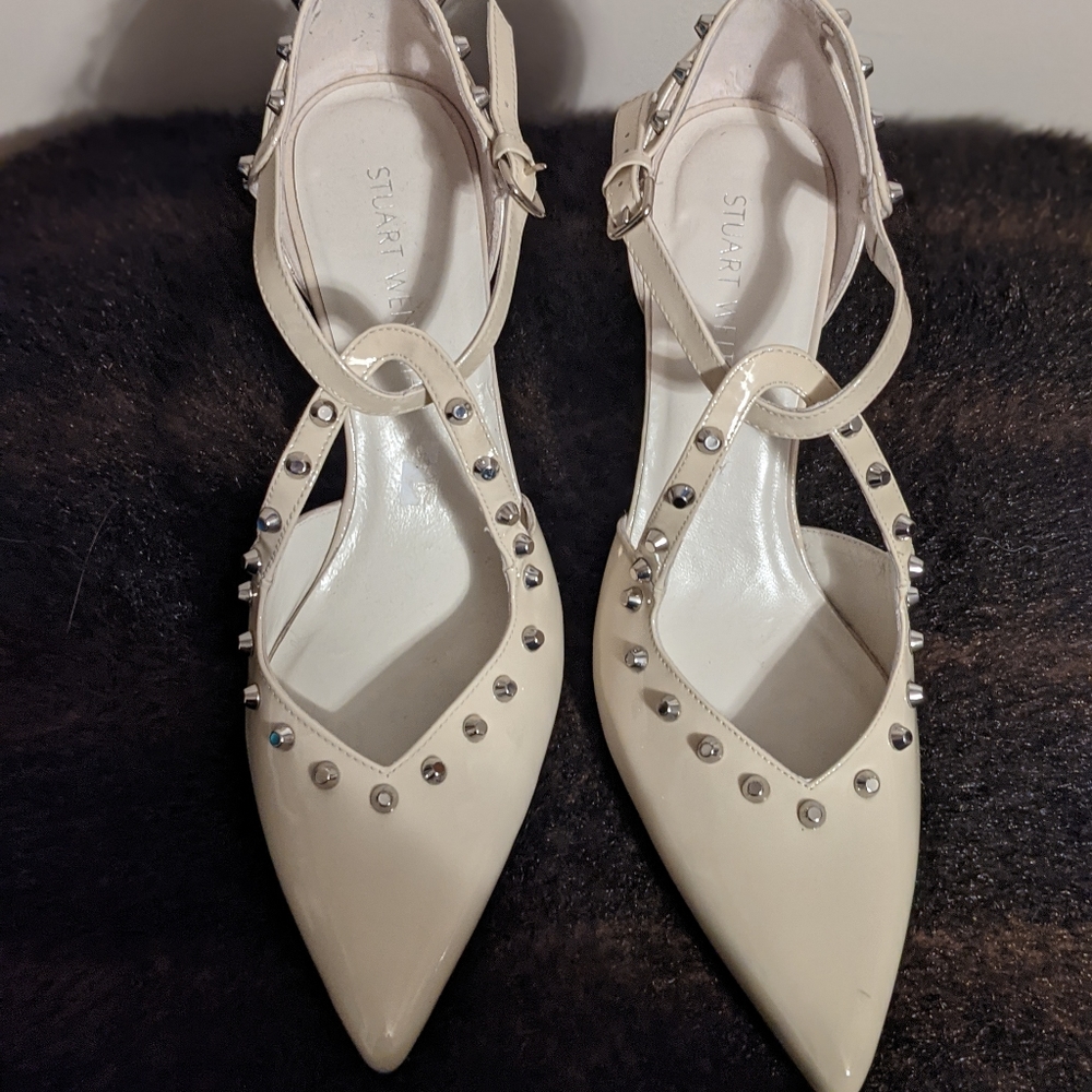 Stuart Weitzman Nude Lace Up Studded Heels 9.5